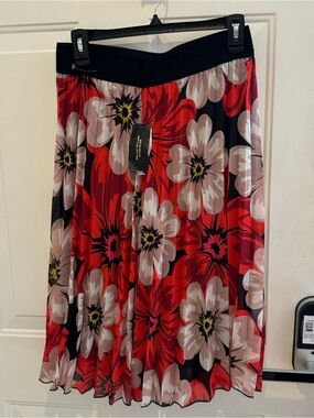 Floral Red Pleated Midi Skirt - Women
